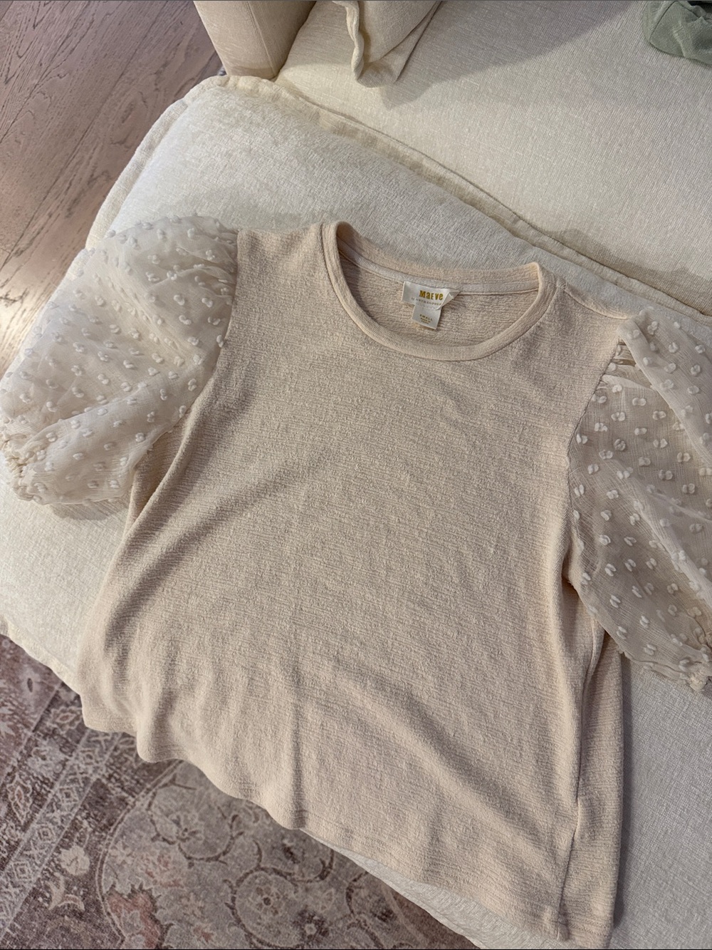 Maeve Cream Puff-Sleeve Knit Tee